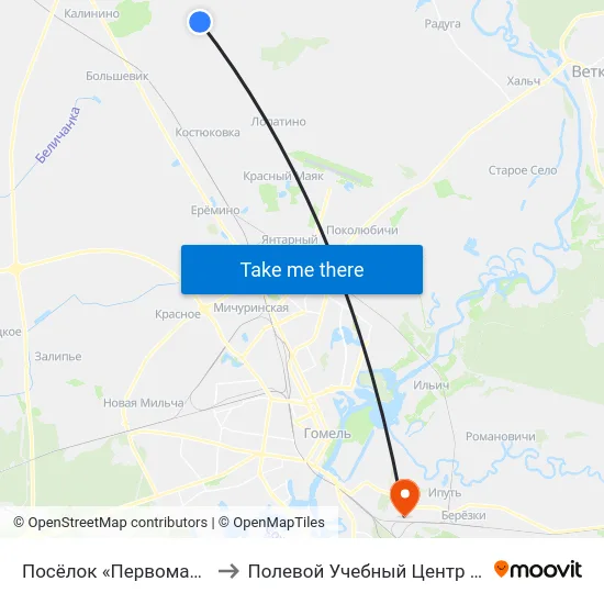 Посёлок «Первомайский» to Полевой Учебный Центр Белгута map