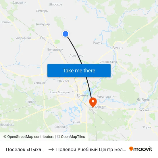 Посёлок «Пыхань» to Полевой Учебный Центр Белгута map
