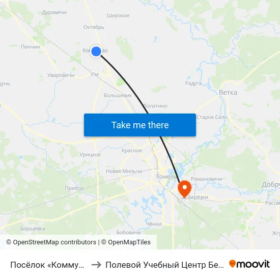 Посёлок «Коммунар» to Полевой Учебный Центр Белгута map