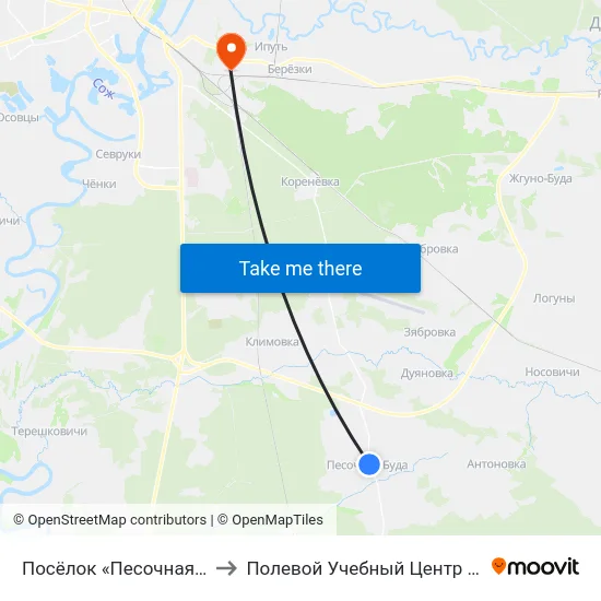 Посёлок «Песочная Буда» to Полевой Учебный Центр Белгута map