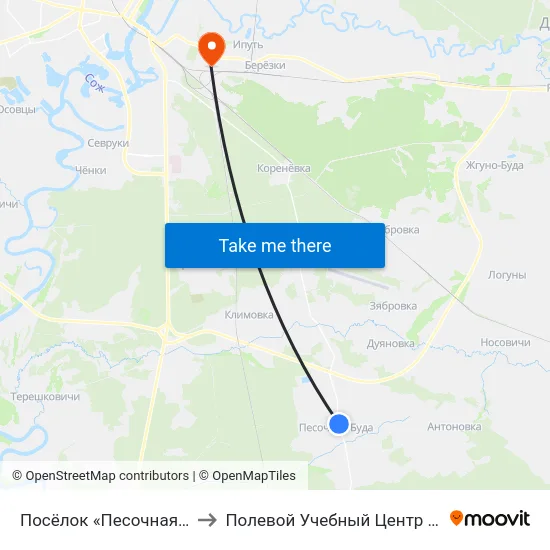 Посёлок «Песочная Буда» to Полевой Учебный Центр Белгута map