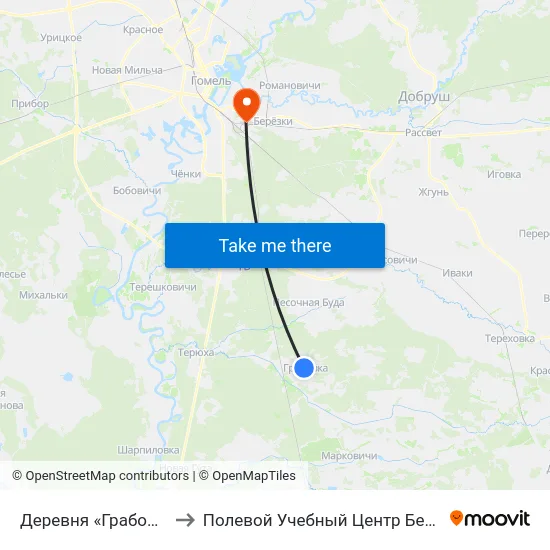 Деревня «Грабовка» to Полевой Учебный Центр Белгута map