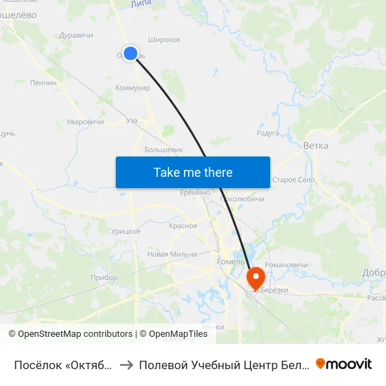 Посёлок «Октябрь» to Полевой Учебный Центр Белгута map