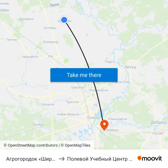 Агрогородок «Широкий» to Полевой Учебный Центр Белгута map