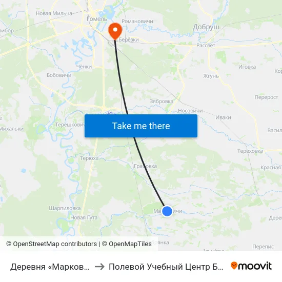 Деревня «Марковичи» to Полевой Учебный Центр Белгута map