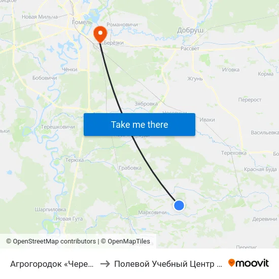 Агрогородок «Черетянка» to Полевой Учебный Центр Белгута map