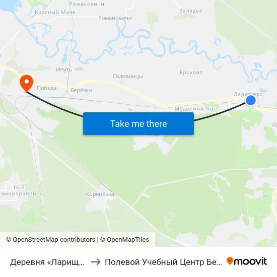 Деревня «Ларищево» to Полевой Учебный Центр Белгута map