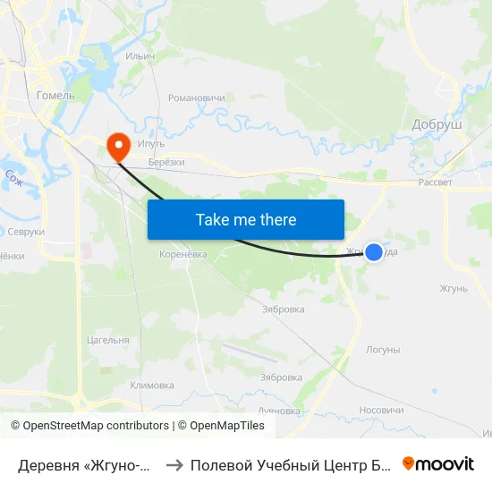 Деревня «Жгуно-Буда» to Полевой Учебный Центр Белгута map