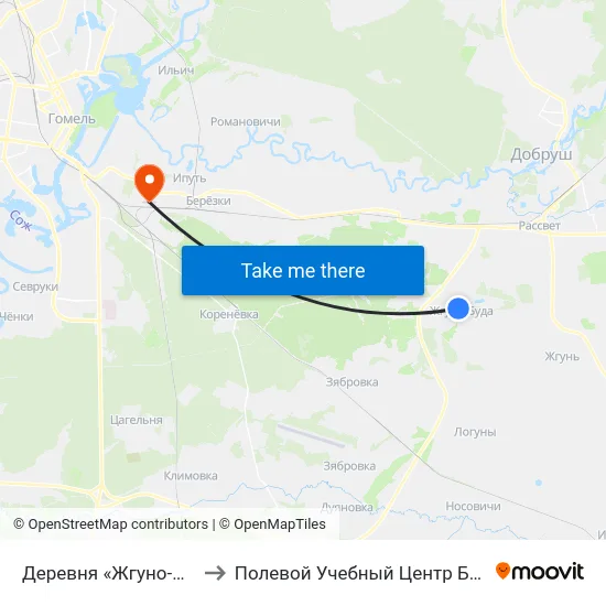 Деревня «Жгуно-Буда» to Полевой Учебный Центр Белгута map