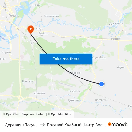 Деревня «Логуны» to Полевой Учебный Центр Белгута map