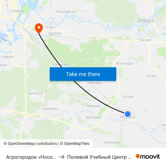 Агрогородок «Носовичи» to Полевой Учебный Центр Белгута map