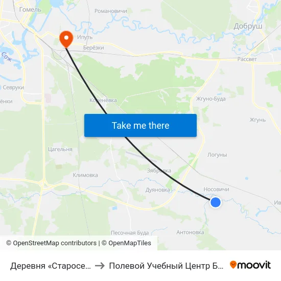Деревня «Староселье» to Полевой Учебный Центр Белгута map