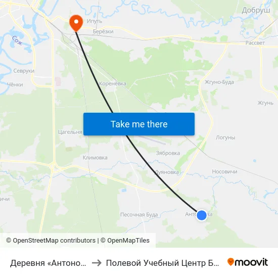Деревня «Антоновка» to Полевой Учебный Центр Белгута map