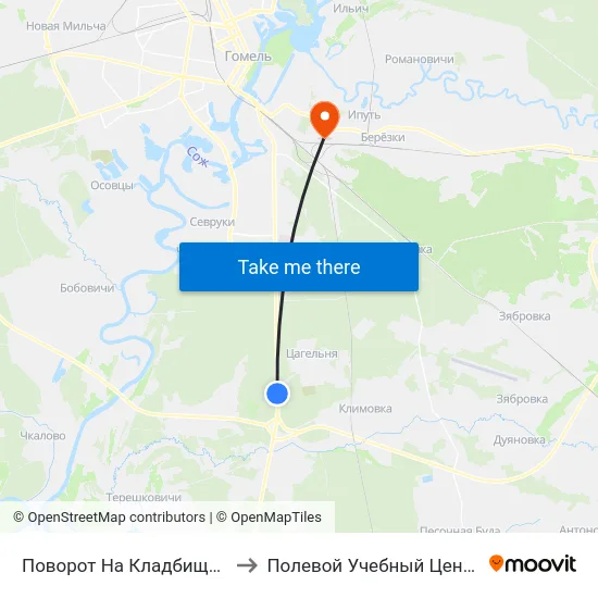 Поворот На Кладбище Южное-2 to Полевой Учебный Центр Белгута map