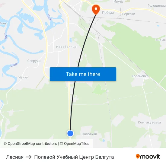Лесная to Полевой Учебный Центр Белгута map