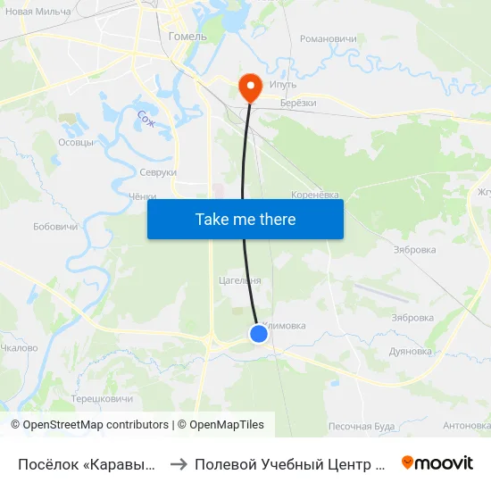 Посёлок «Каравышень» to Полевой Учебный Центр Белгута map
