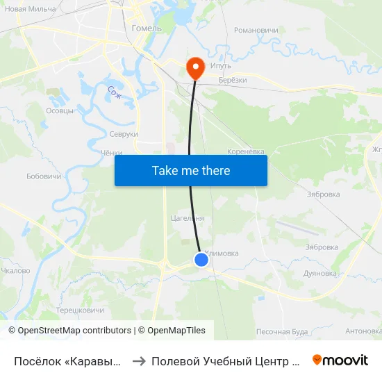 Посёлок «Каравышень» to Полевой Учебный Центр Белгута map