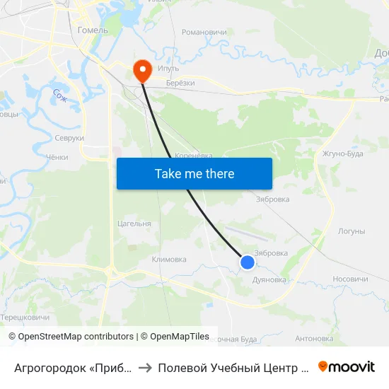Агрогородок «Прибытки» to Полевой Учебный Центр Белгута map