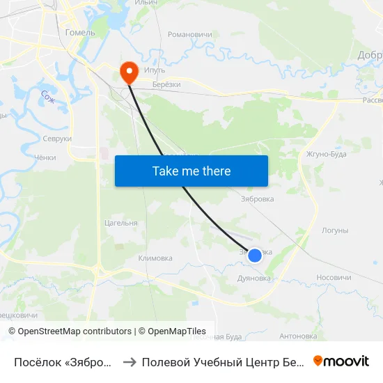 Посёлок «Зябровка» to Полевой Учебный Центр Белгута map