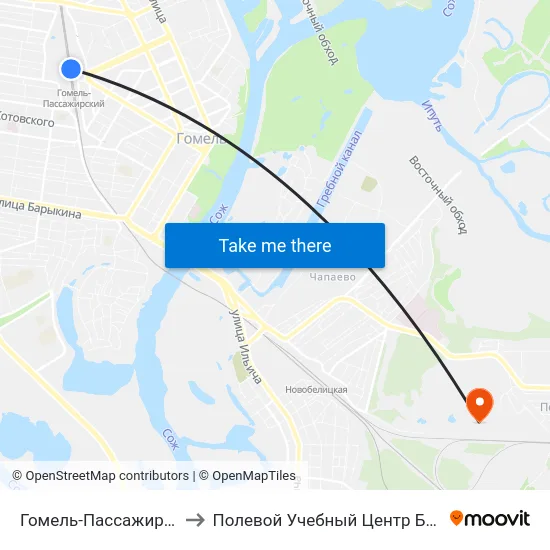 Гомель-Пассажирский to Полевой Учебный Центр Белгута map