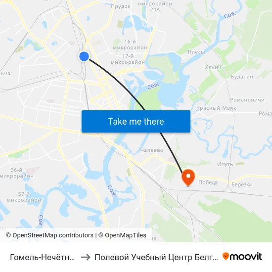 Гомель-Нечётный to Полевой Учебный Центр Белгута map