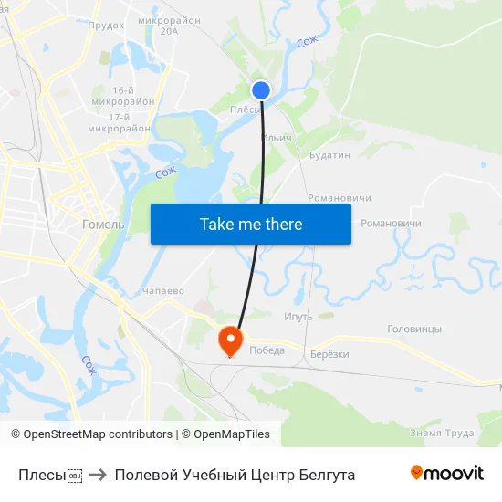 Плесы￼ to Полевой Учебный Центр Белгута map