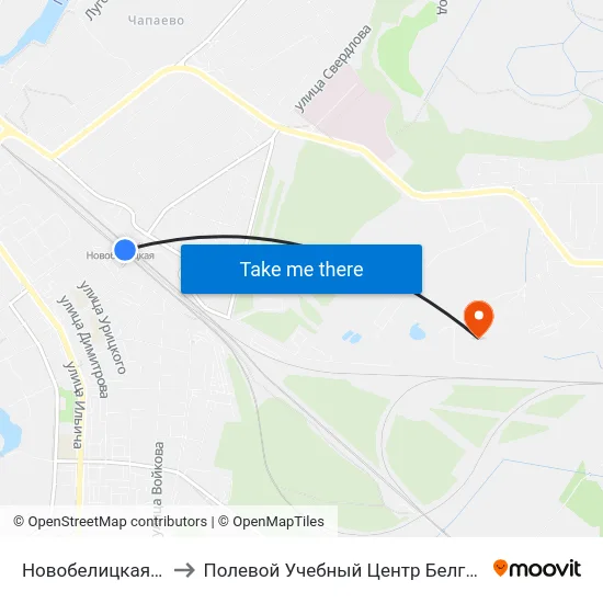 Новобелицкая￼ to Полевой Учебный Центр Белгута map