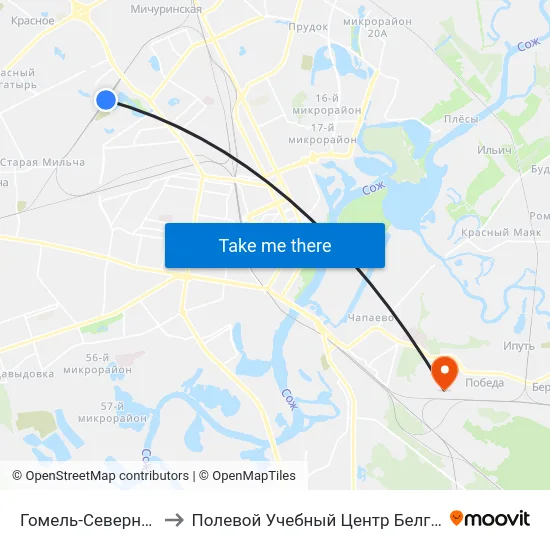 Гомель-Северный to Полевой Учебный Центр Белгута map