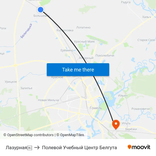 Лазурная￼ to Полевой Учебный Центр Белгута map