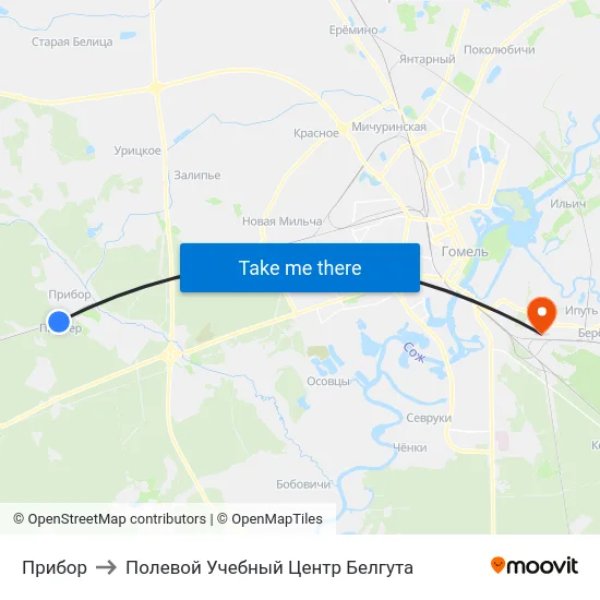Прибор to Полевой Учебный Центр Белгута map