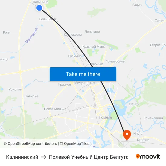 Калининский to Полевой Учебный Центр Белгута map
