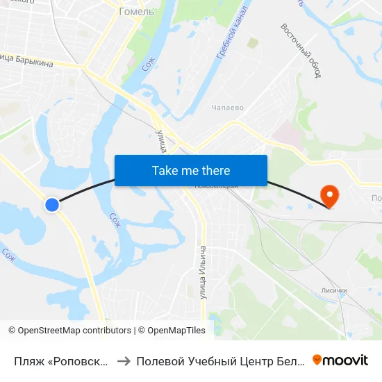 Пляж «Роповский» to Полевой Учебный Центр Белгута map
