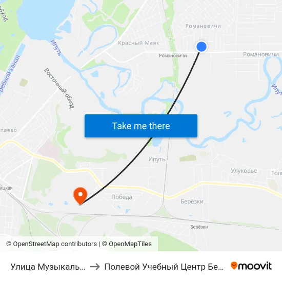 Улица Музыкальная to Полевой Учебный Центр Белгута map