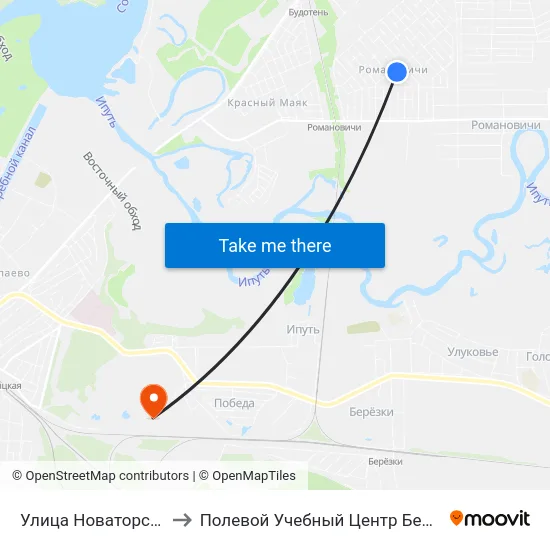 Улица Новаторская to Полевой Учебный Центр Белгута map