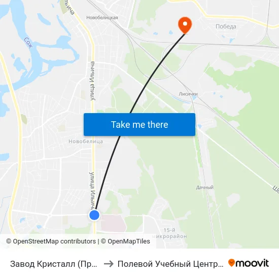 Завод Кристалл (Пригород) to Полевой Учебный Центр Белгута map