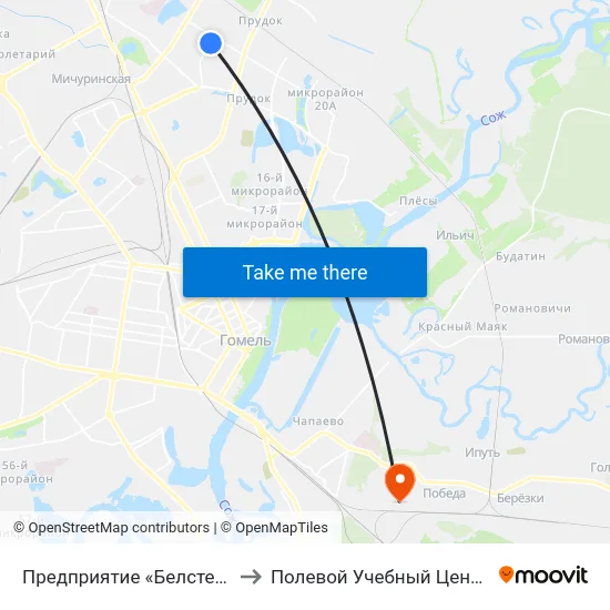 Предприятие «Белстеклопром» to Полевой Учебный Центр Белгута map