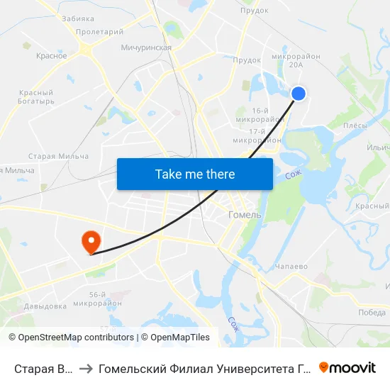 Старая Волотова to Гомельский Филиал Университета Гражданской Защиты Мчс map