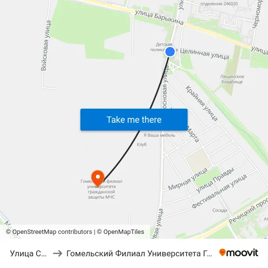 Улица Сосновая to Гомельский Филиал Университета Гражданской Защиты Мчс map