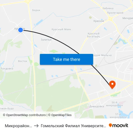 Микрорайон «Энергетик» to Гомельский Филиал Университета Гражданской Защиты Мчс map
