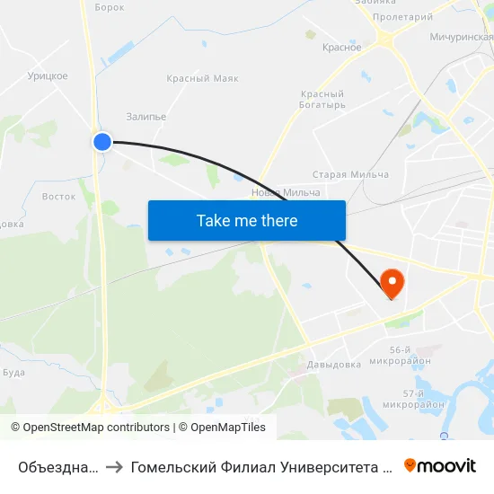Объездная Дорога to Гомельский Филиал Университета Гражданской Защиты Мчс map