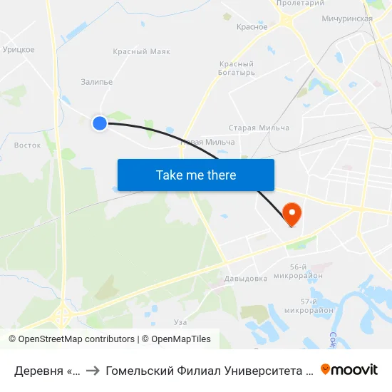 Деревня «Залипье» to Гомельский Филиал Университета Гражданской Защиты Мчс map