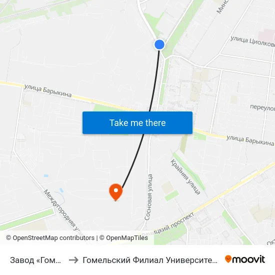 Завод «Гомельторгмаш» to Гомельский Филиал Университета Гражданской Защиты Мчс map