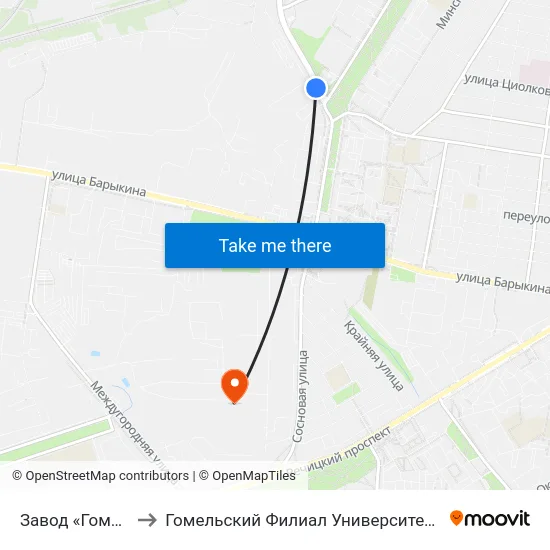 Завод «Гомельторгмаш» to Гомельский Филиал Университета Гражданской Защиты Мчс map