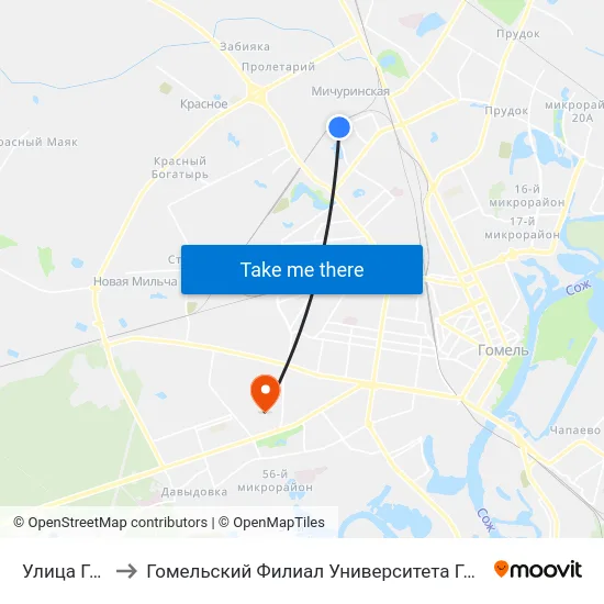 Улица Гастелло to Гомельский Филиал Университета Гражданской Защиты Мчс map