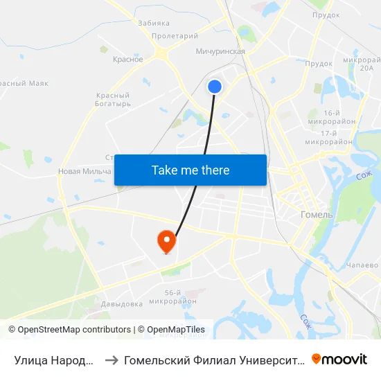 Улица Народного Ополчения to Гомельский Филиал Университета Гражданской Защиты Мчс map