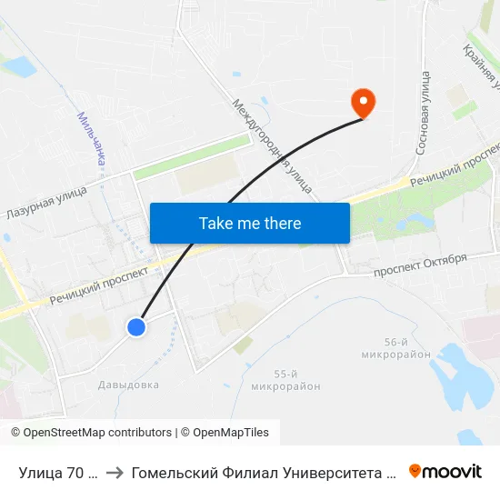 Улица 70 Лет Бсср to Гомельский Филиал Университета Гражданской Защиты Мчс map