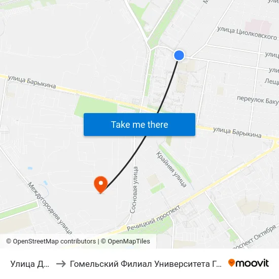 Улица Джураева to Гомельский Филиал Университета Гражданской Защиты Мчс map