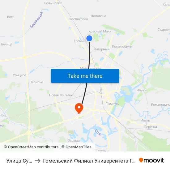 Улица Сурганова to Гомельский Филиал Университета Гражданской Защиты Мчс map
