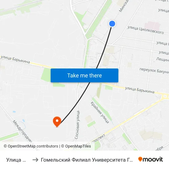 Улица Минская to Гомельский Филиал Университета Гражданской Защиты Мчс map