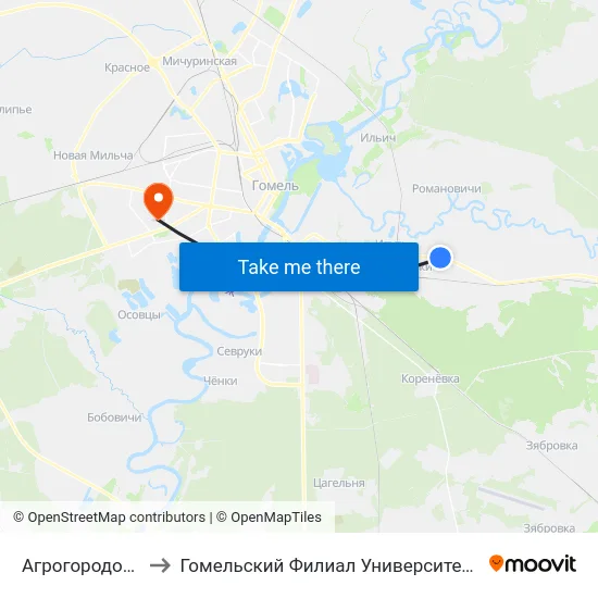 Агрогородок «Улуковье» to Гомельский Филиал Университета Гражданской Защиты Мчс map